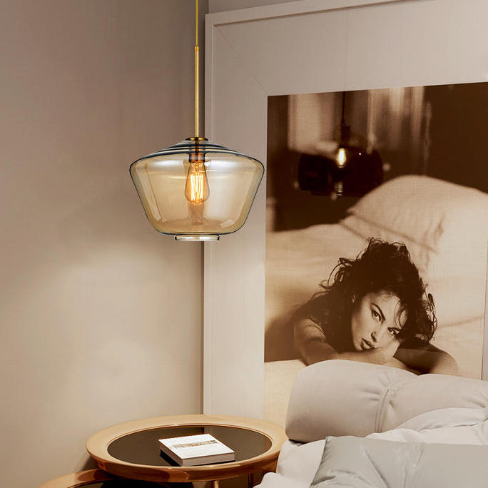 Modern Clear/Amber Glass Pendant Lamp - Triangle/Urn/Diamond Design, 1-Light, Ceiling Mount, 9"/14"/16.5" Wide