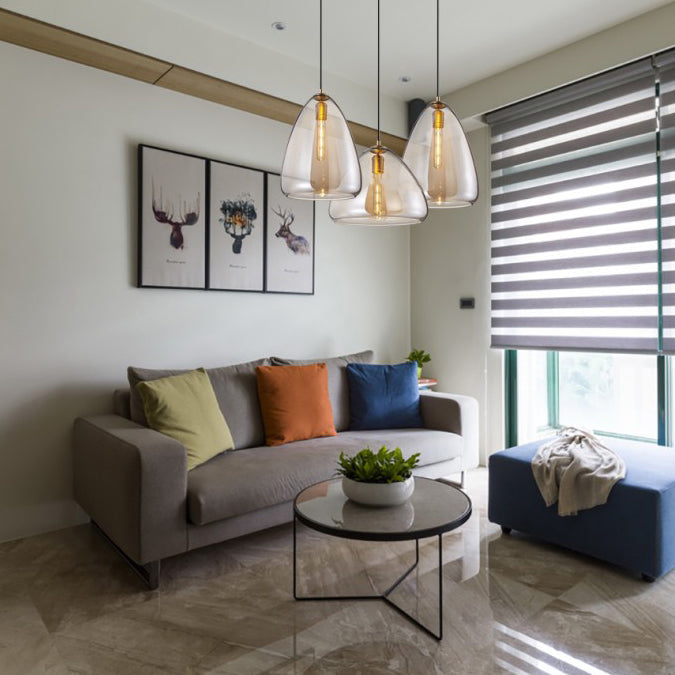 Post-Modern Cone Pendant Lamp – 8.5"/10" Width – Amber/Smoky Glass – 1 Light – Living Room