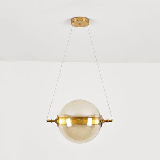 Modern Amber/Smoke/Tan Glass Ball Pendant Light for Bedroom - LED Ceiling Fixture