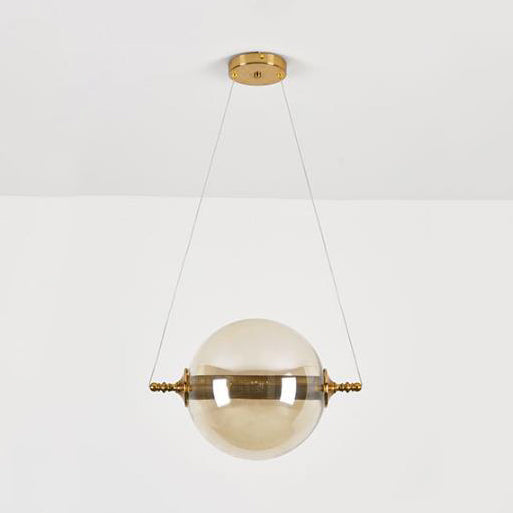 Modern Amber/Smoke/Tan Glass Ball Pendant Light for Bedroom - LED Ceiling Fixture