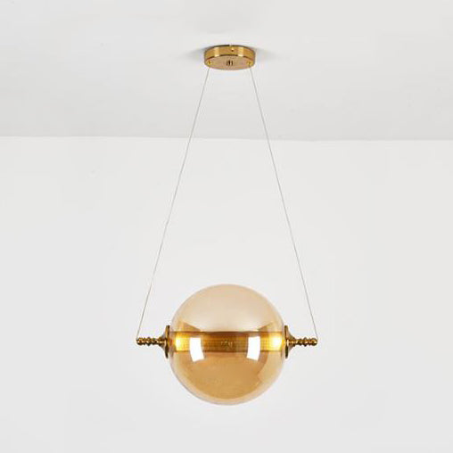 Modern Amber/Smoke/Tan Glass Ball Pendant Light for Bedroom - LED Ceiling Fixture
