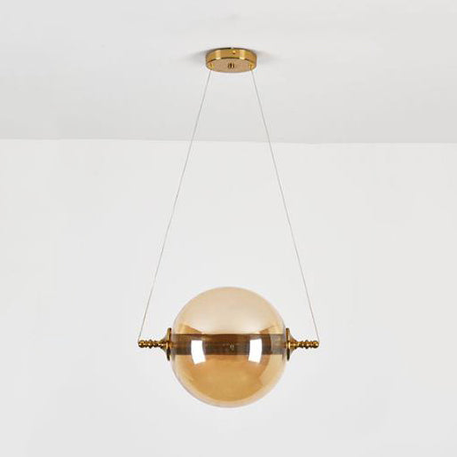 Modern Amber/Smoke/Tan Glass Ball Pendant Light for Bedroom - LED Ceiling Fixture