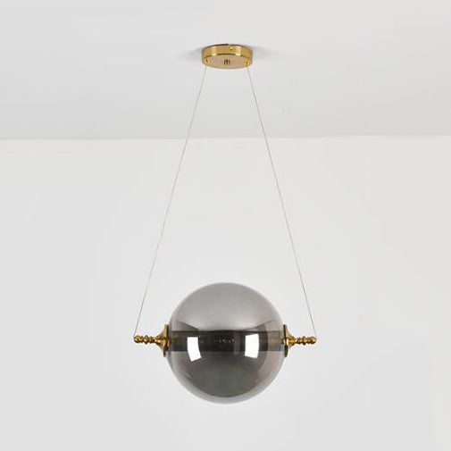 Modern Amber/Smoke/Tan Glass Ball Pendant Light for Bedroom - LED Ceiling Fixture