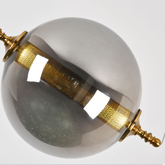 Modern Amber/Smoke/Tan Glass Ball Pendant Light for Bedroom - LED Ceiling Fixture