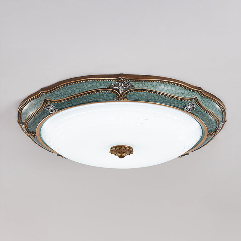 Antiqued Blue LED Dome Ceiling Mounted Fixture with Milky Glass Flush Lighting - Bedroom Décor, 13"/16"/19.5" Width