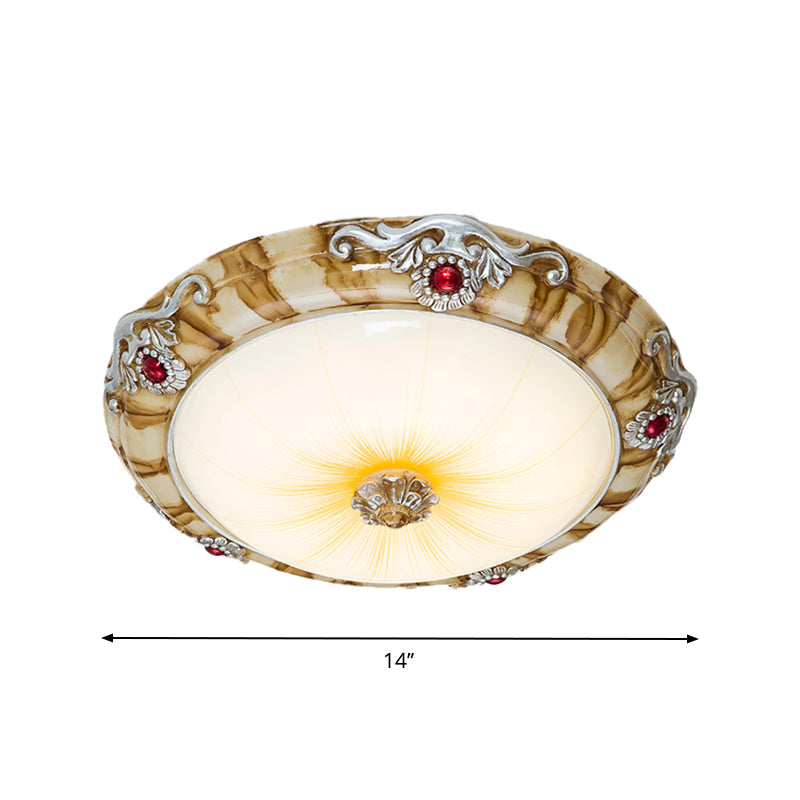 LED Flush Mount Countryside Glass Ceiling Lamp in Brown - 14"/16"/19.5" Width for Bedroom