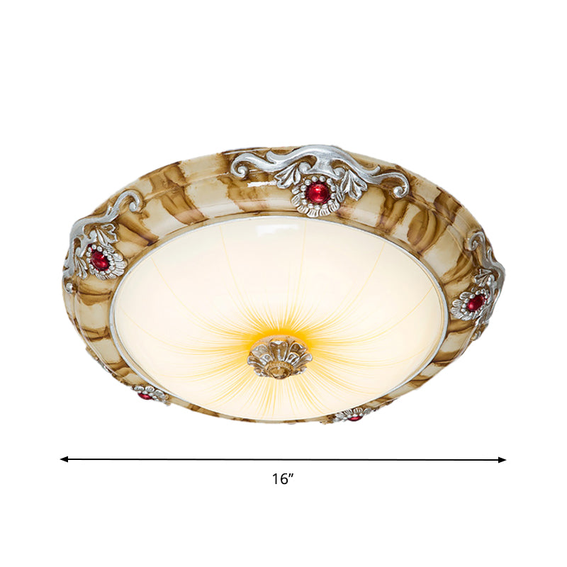 LED Flush Mount Countryside Glass Ceiling Lamp in Brown - 14"/16"/19.5" Width for Bedroom