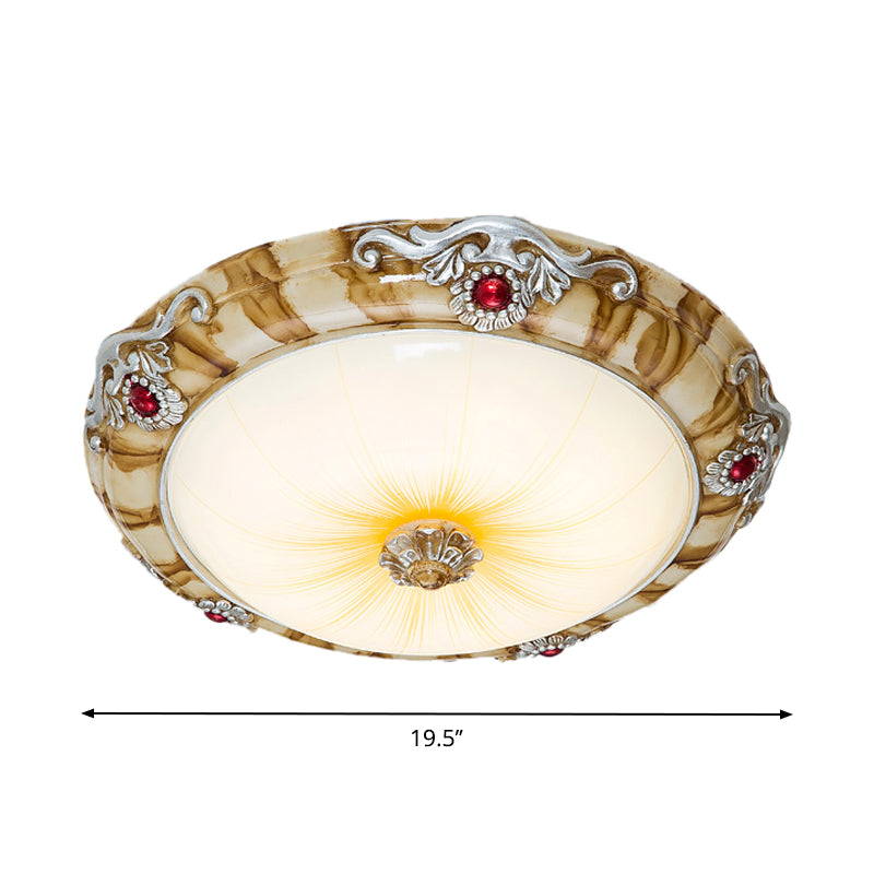 LED Flush Mount Countryside Glass Ceiling Lamp in Brown - 14"/16"/19.5" Width for Bedroom