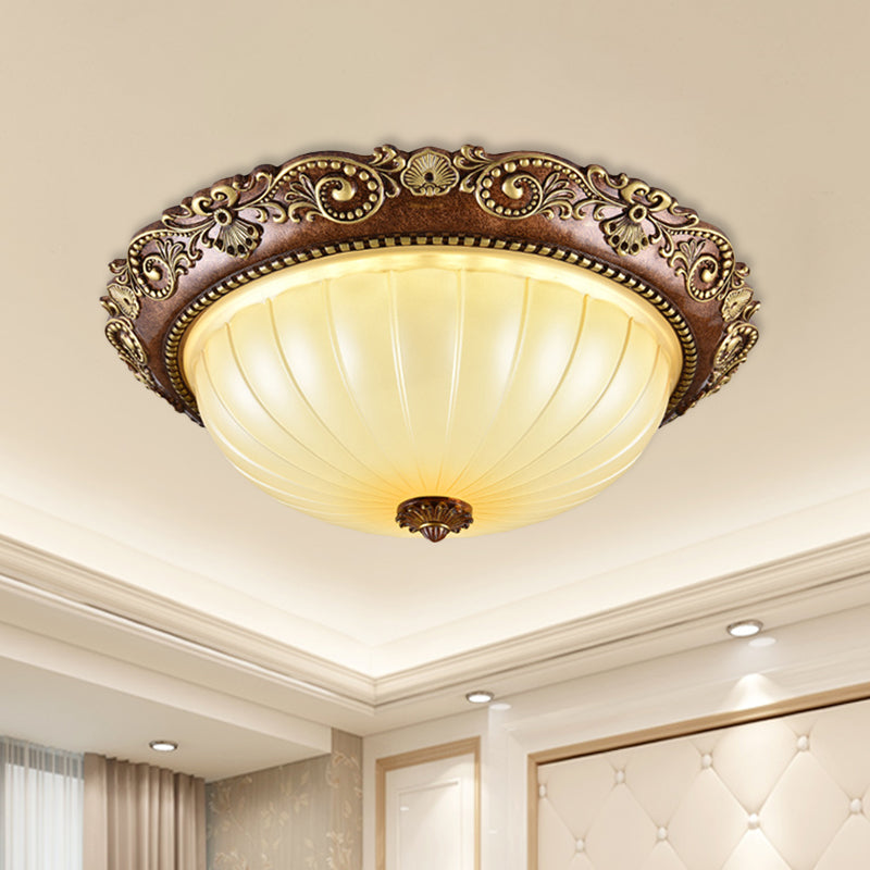 Plafonnier encastré à DEL en verre nervuré pour hall d'entrée, couleur marron - Design traditionnel en forme de bol - 14"/16"/19,5" de large