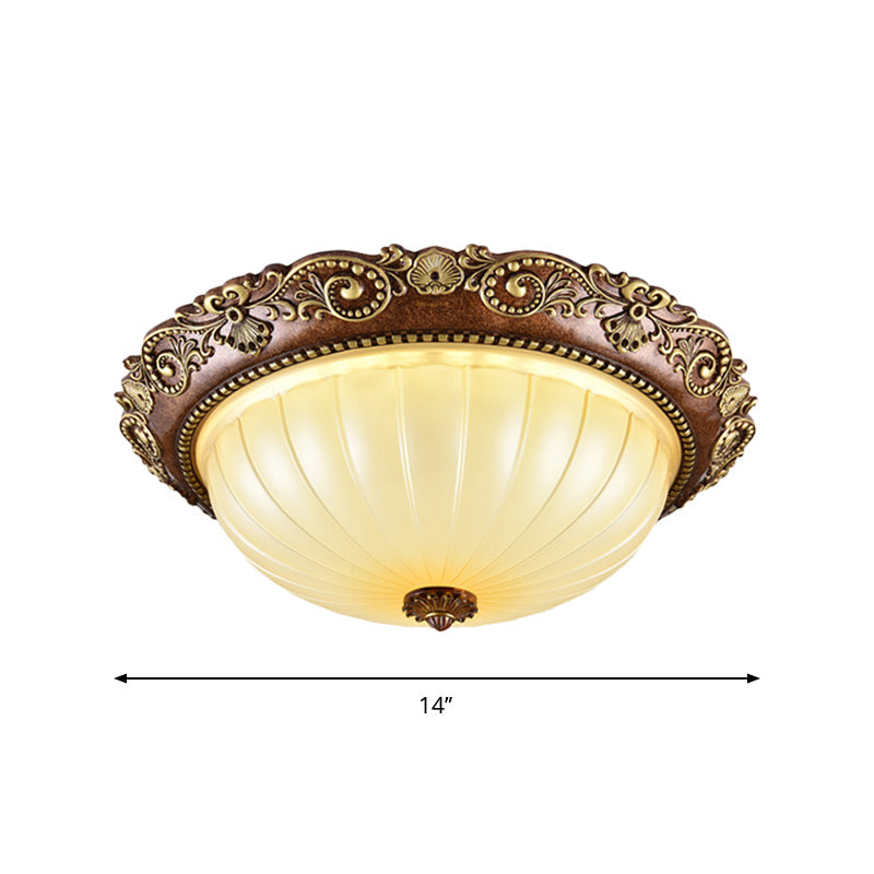 Plafonnier encastré à DEL en verre nervuré pour hall d'entrée, couleur marron - Design traditionnel en forme de bol - 14"/16"/19,5" de large