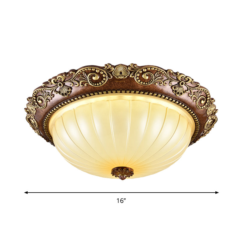 Plafonnier encastré à DEL en verre nervuré pour hall d'entrée, couleur marron - Design traditionnel en forme de bol - 14"/16"/19,5" de large