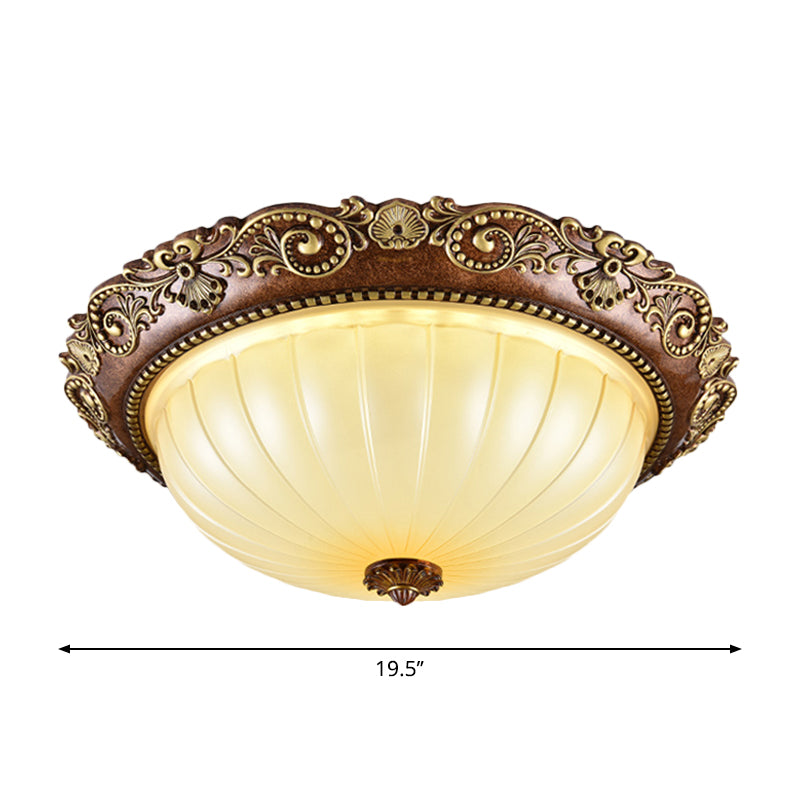 Plafonnier encastré à DEL en verre nervuré pour hall d'entrée, couleur marron - Design traditionnel en forme de bol - 14"/16"/19,5" de large