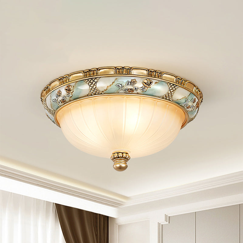 Amber Glass Flush Mount Ceiling Lamp - Traditional Dome Shade, Flush Mount, 3 Heads, 15"/19" Width, Gold Finish - Ideal for Hallway
