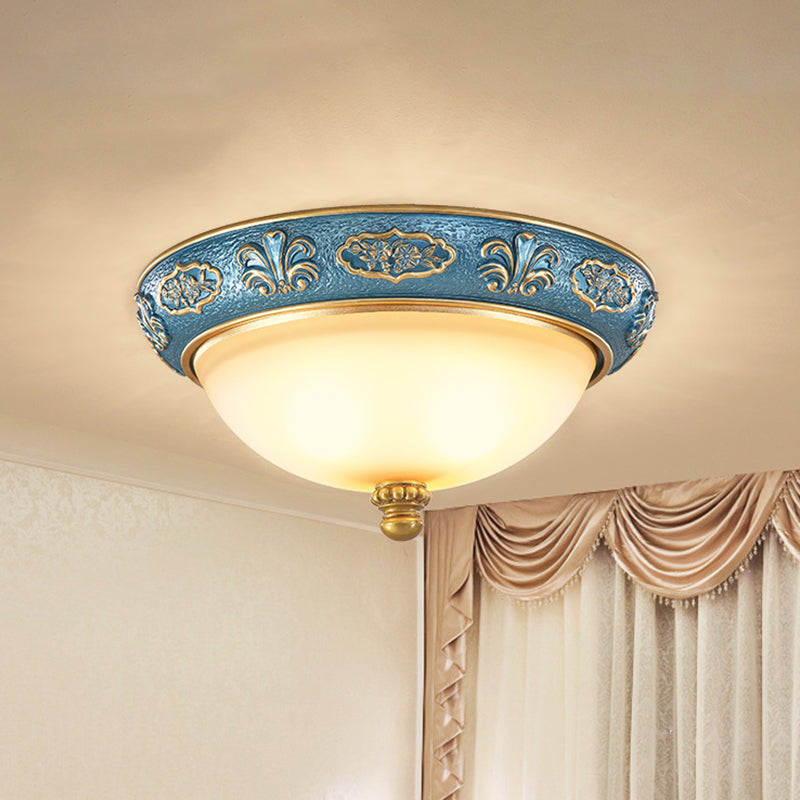 Blue Countryside Flush Mount Lamp for Bedroom - 15"/19" Wide