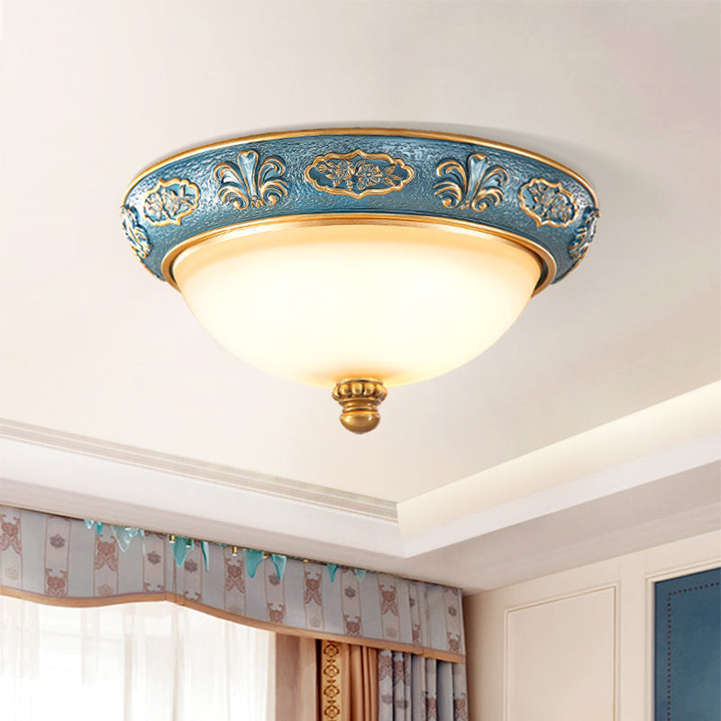 Blue Countryside Flush Mount Lamp for Bedroom - 15"/19" Wide