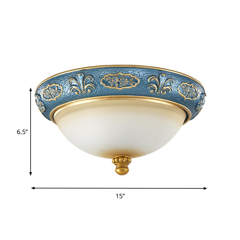 Blue Countryside Flush Mount Lamp For Bedroom - 15/19 Wide