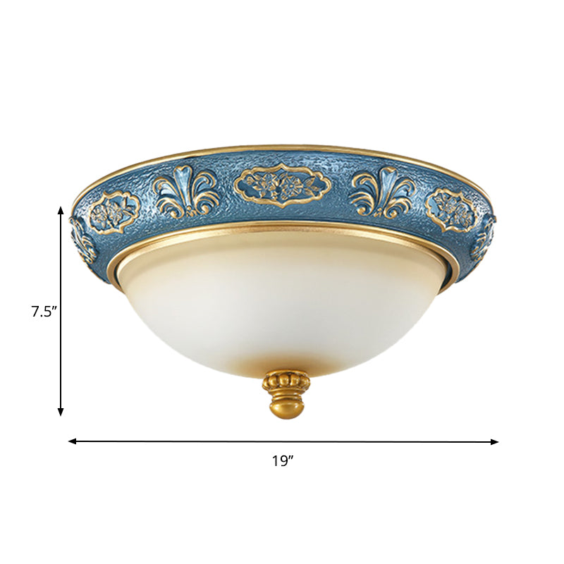 Blue Countryside Flush Mount Lamp For Bedroom - 15/19 Wide