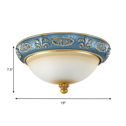 Blue Countryside Flush Mount Lamp For Bedroom - 15/19 Wide