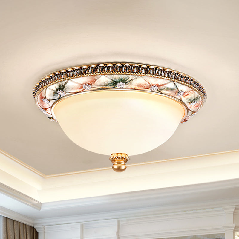 Traditional Gold Domed Glass Ceiling Mounted Lamp - 16"/19.5" Wide, 3-Head Flush Lighting for Bedroom