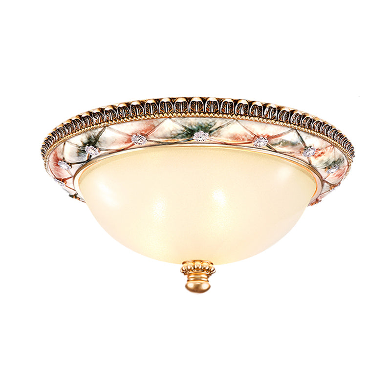 Traditional Gold Domed Glass Ceiling Mounted Lamp - 16"/19.5" Wide, 3-Head Flush Lighting for Bedroom