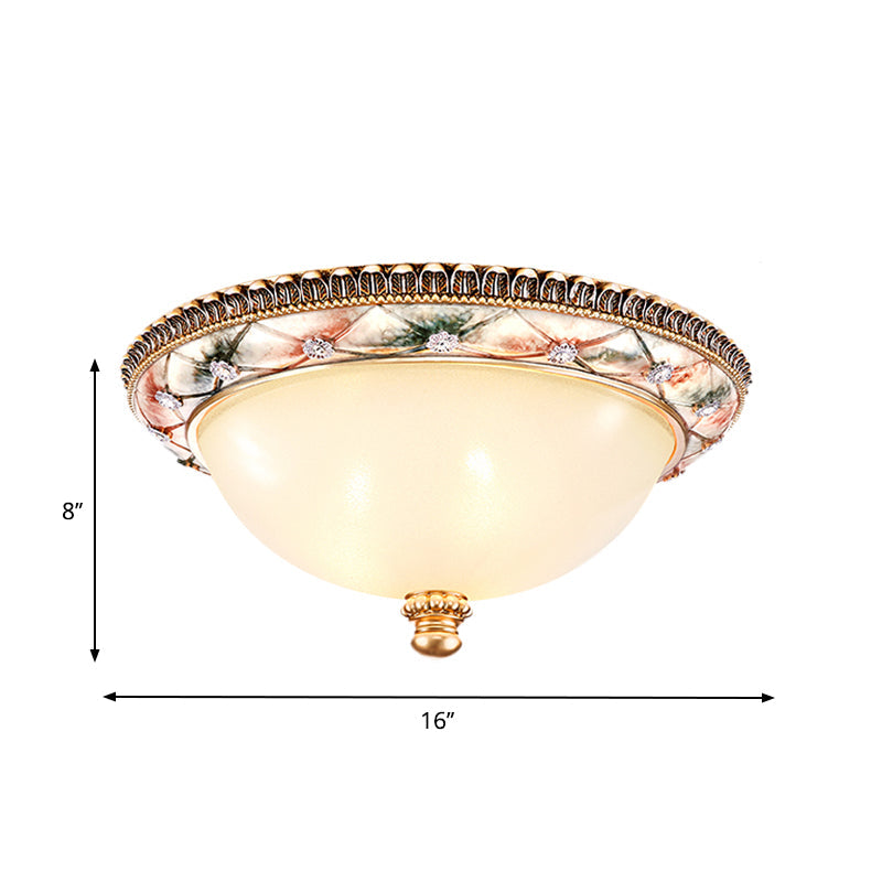 Traditional Gold Domed Glass Ceiling Mounted Lamp - 16"/19.5" Wide, 3-Head Flush Lighting for Bedroom