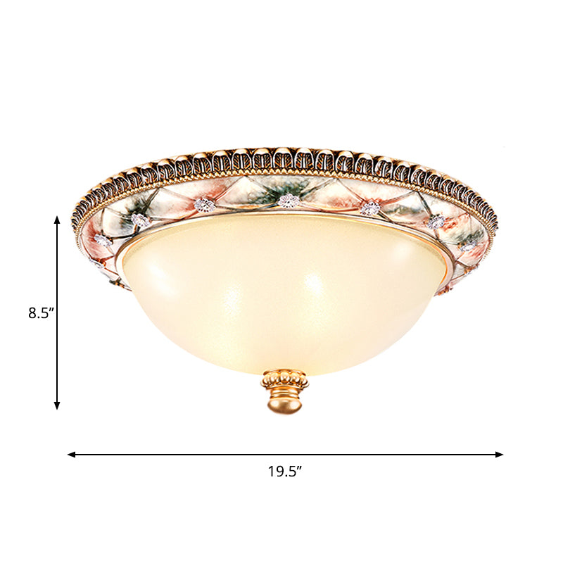 Traditional Gold Domed Glass Ceiling Mounted Lamp - 16"/19.5" Wide, 3-Head Flush Lighting for Bedroom