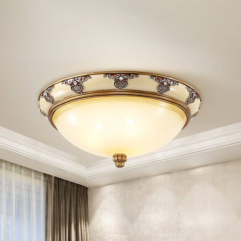 Golden Dome Opal Glass Flush Mount Ceiling Light Fixture - Classic Design, 3-Bulb, 15"/19" Width
