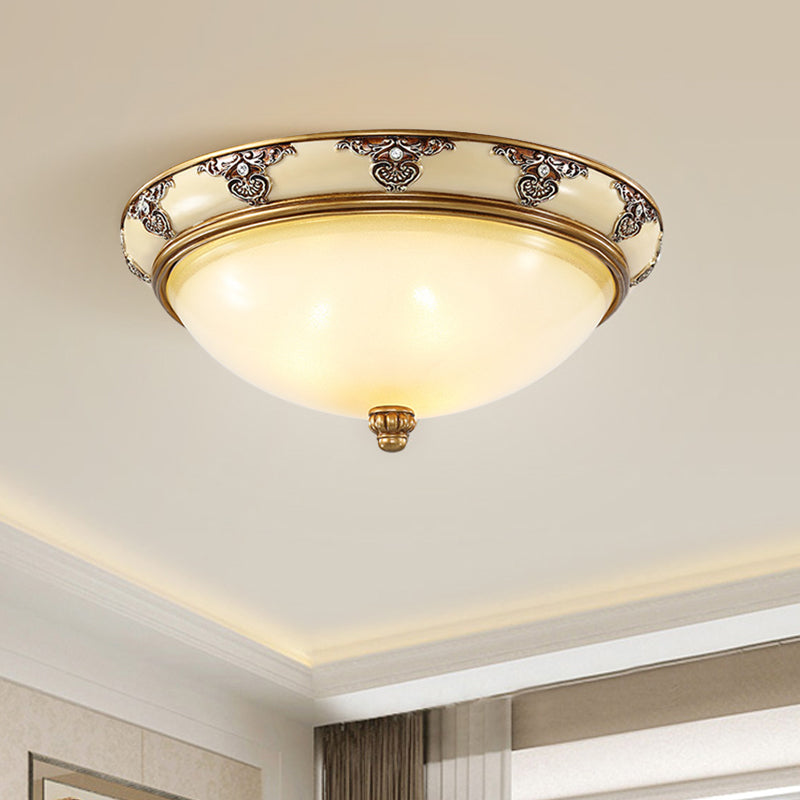 Golden Dome Opal Glass Flush Mount Ceiling Light Fixture - Classic Design, 3-Bulb, 15"/19" Width
