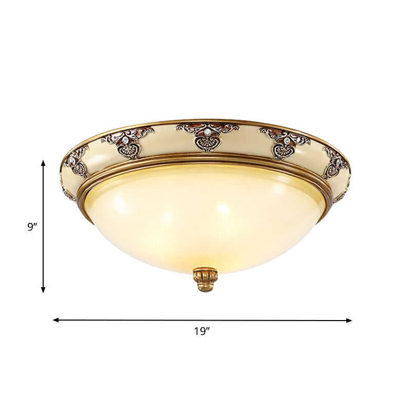 Golden Dome Opal Glass Flush Mount Ceiling Light Fixture - Classic Design, 3-Bulb, 15"/19" Width