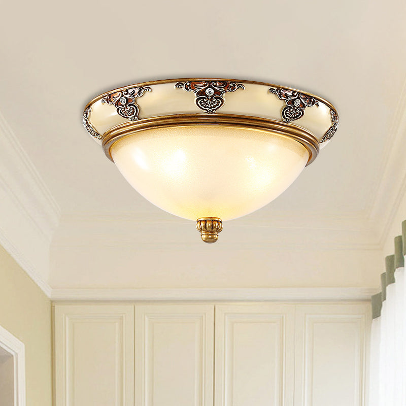 Golden Dome Opal Glass Flush Mount Ceiling Light Fixture - Classic Design, 3-Bulb, 15"/19" Width