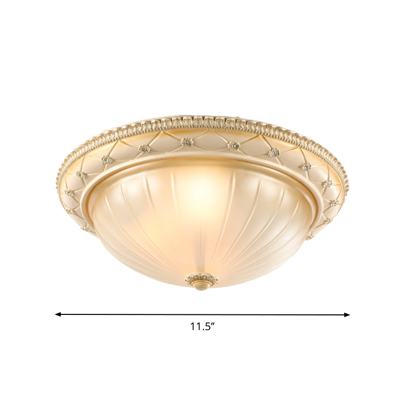 Traditional Ribbed Glass Flush Ceiling Light with Beige Bowl Shape - 2/3 Lights - 11.5"/16"/19.5" W - Bedroom Flush Mount