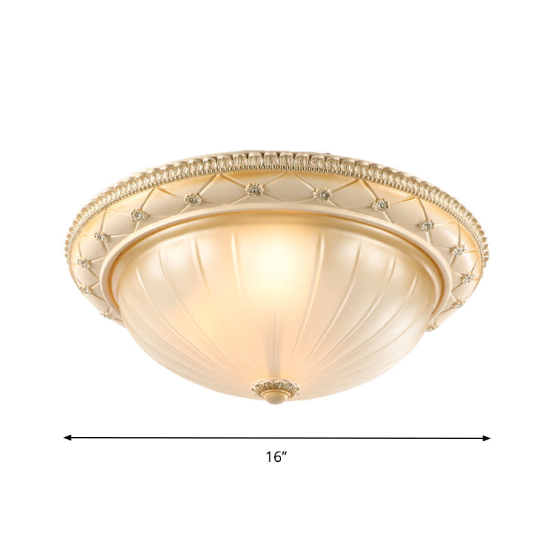 Traditional Ribbed Glass Flush Ceiling Light with Beige Bowl Shape - 2/3 Lights - 11.5"/16"/19.5" W - Bedroom Flush Mount