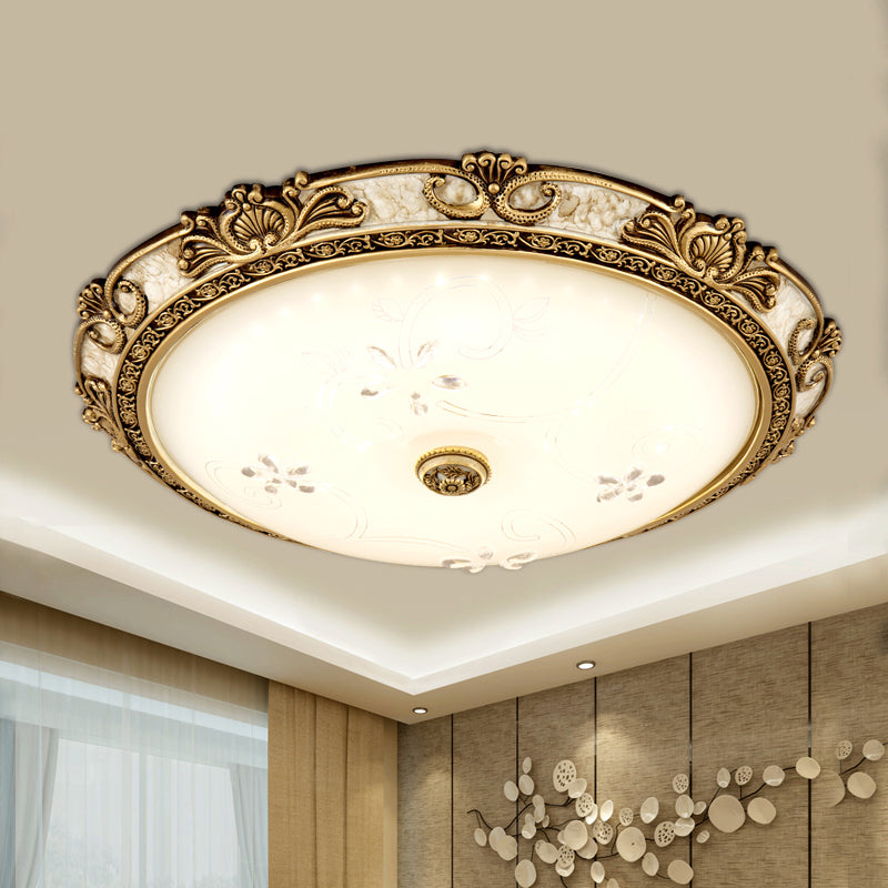 Plafonnier à dôme en verre veiné de style campagnard - Plafonnier à LED pour salon en laiton avec lumière chaude/blanche, disponible en largeurs de 13"/16"/19,5" 