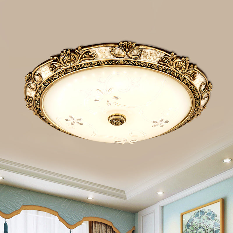 Plafonnier à dôme en verre veiné de style campagnard - Plafonnier à LED pour salon en laiton avec lumière chaude/blanche, disponible en largeurs de 13"/16"/19,5" 