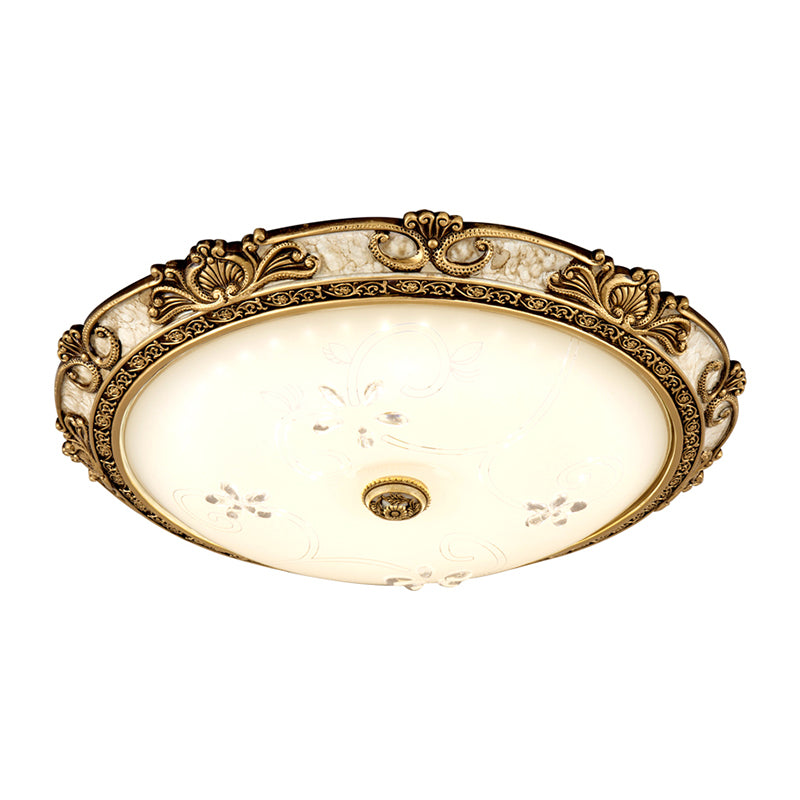Plafonnier à dôme en verre veiné de style campagnard - Plafonnier à LED pour salon en laiton avec lumière chaude/blanche, disponible en largeurs de 13"/16"/19,5" 