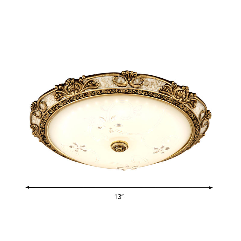 Plafonnier à dôme en verre veiné de style campagnard - Plafonnier à LED pour salon en laiton avec lumière chaude/blanche, disponible en largeurs de 13"/16"/19,5" 