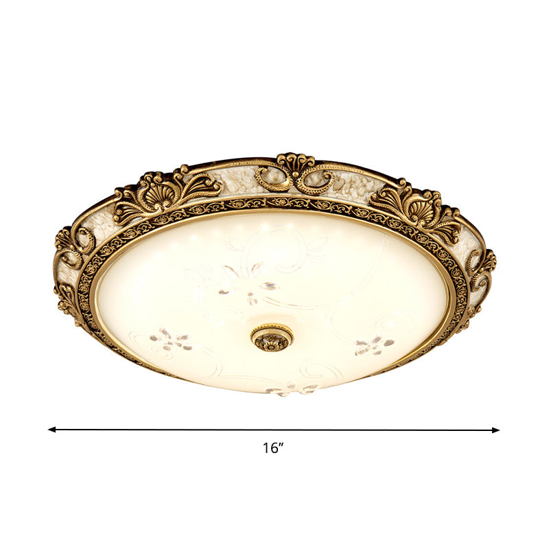 Plafonnier à dôme en verre veiné de style campagnard - Plafonnier à LED pour salon en laiton avec lumière chaude/blanche, disponible en largeurs de 13"/16"/19,5" 