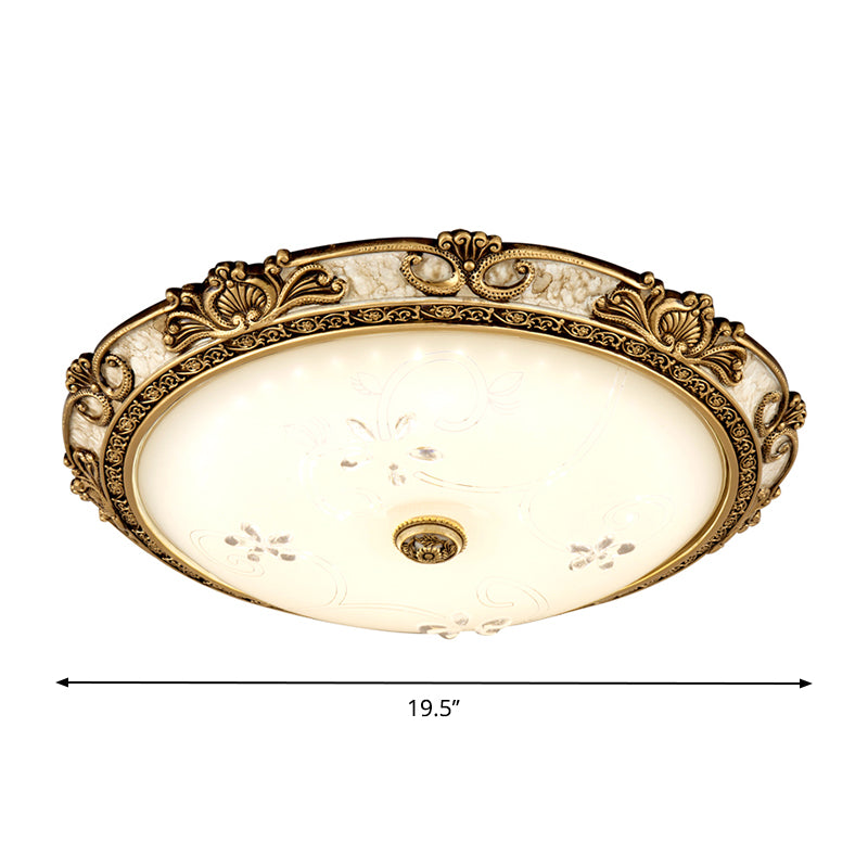 Plafonnier à dôme en verre veiné de style campagnard - Plafonnier à LED pour salon en laiton avec lumière chaude/blanche, disponible en largeurs de 13"/16"/19,5" 
