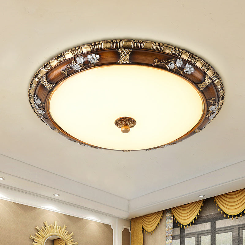 Traditional Opal Glass Flush Mount LED Ceiling Light in Brown (13"/16"/19.5" Widths) with Warm/White Light