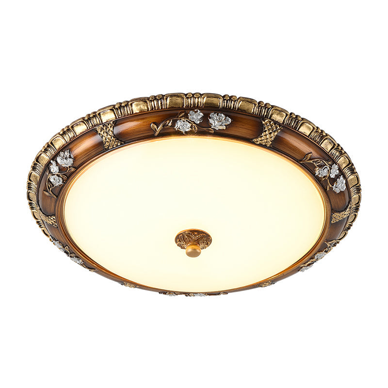Traditional Opal Glass Flush Mount LED Ceiling Light in Brown (13"/16"/19.5" Widths) with Warm/White Light