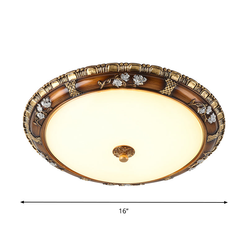 Traditional Opal Glass Flush Mount LED Ceiling Light in Brown (13"/16"/19.5" Widths) with Warm/White Light
