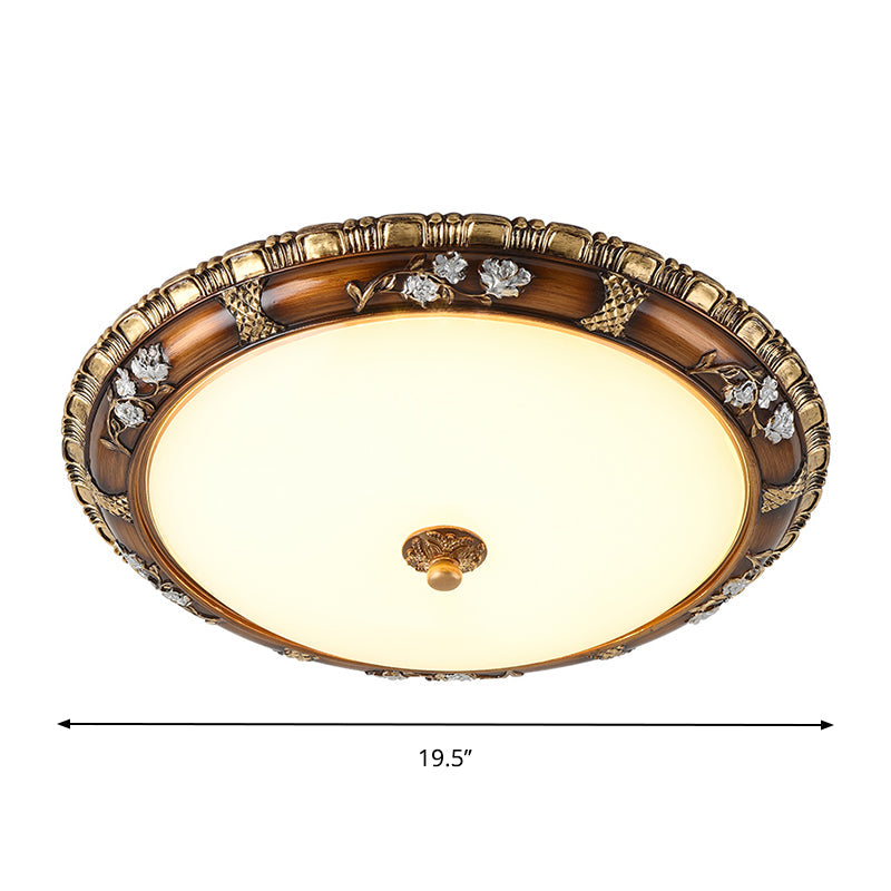 Traditional Opal Glass Flush Mount LED Ceiling Light in Brown (13"/16"/19.5" Widths) with Warm/White Light