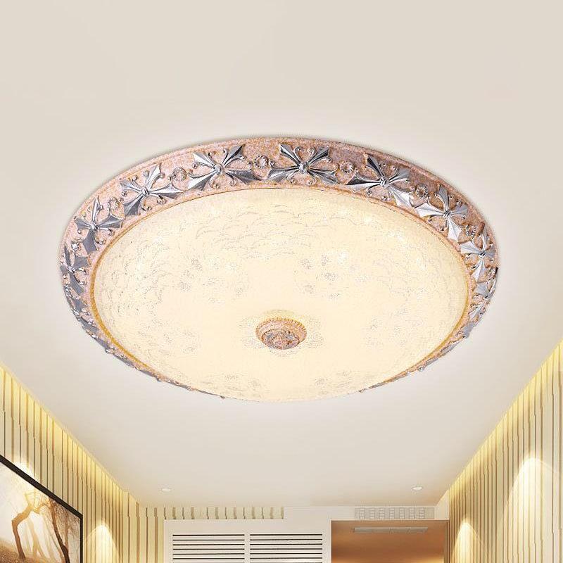 Vintage Textured Glass LED Ceiling Lamp in Silver Bowl Design - Available in 3 Sizes