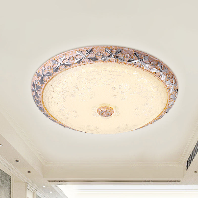 Vintage Textured Glass LED Ceiling Lamp in Silver Bowl Design - Available in 3 Sizes