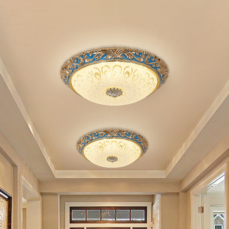 Farmhouse LED Flush Mount Ceiling Light in Textured Glass & Brass - Bowl Shape, 12.5"/15"/19" Wide, Bedroom Fixture