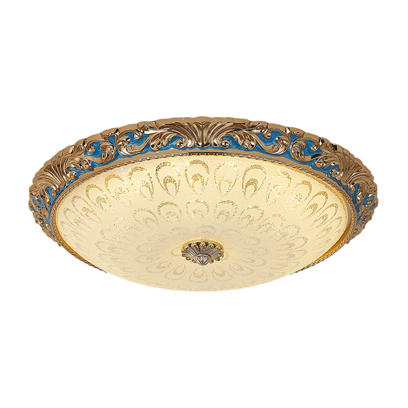 Farmhouse LED Flush Mount Ceiling Light in Textured Glass & Brass - Bowl Shape, 12.5"/15"/19" Wide, Bedroom Fixture