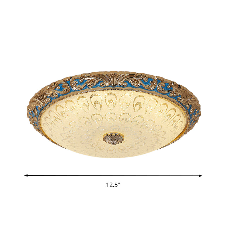 Farmhouse LED Flush Mount Ceiling Light in Textured Glass & Brass - Bowl Shape, 12.5"/15"/19" Wide, Bedroom Fixture