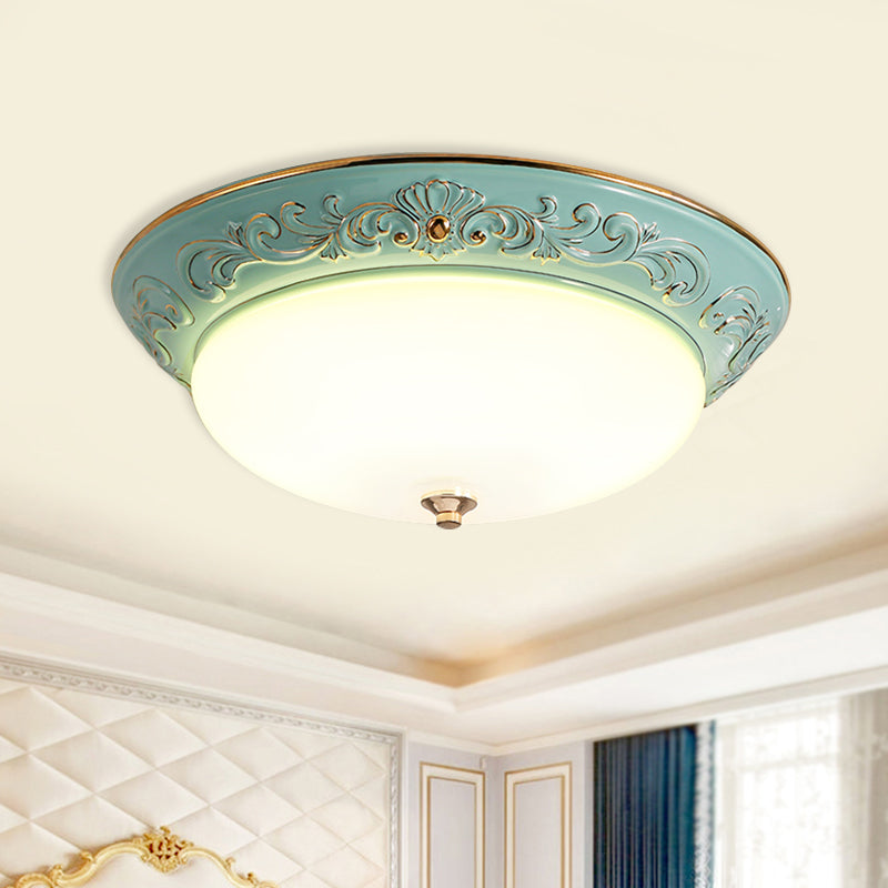 Plafonnier LED en verre blanc vieilli pour chambre à coucher, forme oblongue avec LED jaune/bleu/bleu clair, 12"/14,5"/17" de large