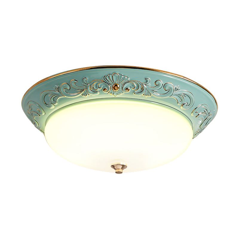 Plafonnier LED en verre blanc vieilli pour chambre à coucher, forme oblongue avec LED jaune/bleu/bleu clair, 12"/14,5"/17" de large