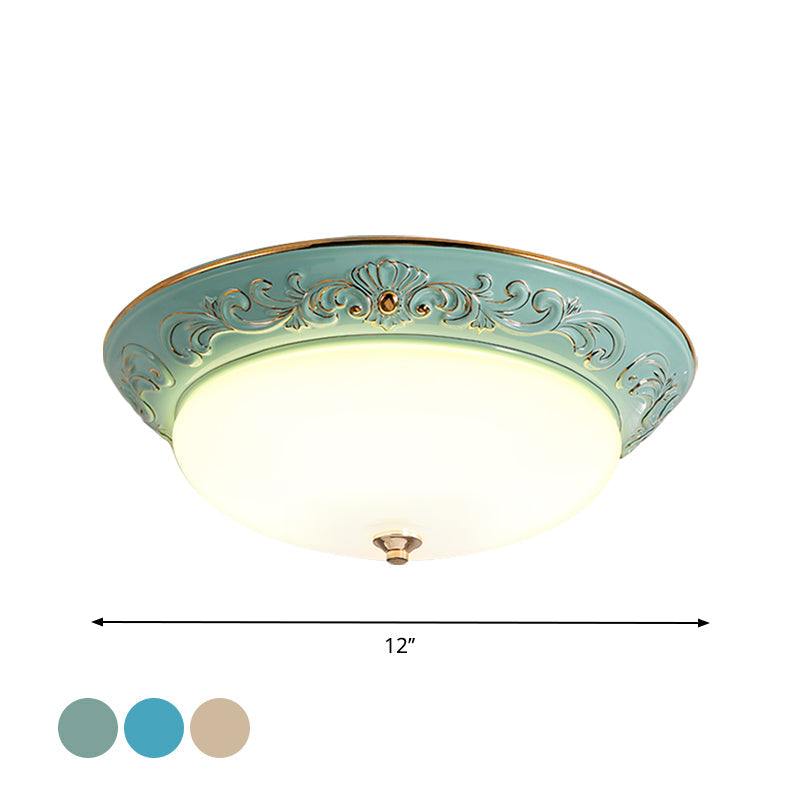 Plafonnier LED en verre blanc vieilli pour chambre à coucher, forme oblongue avec LED jaune/bleu/bleu clair, 12"/14,5"/17" de large
